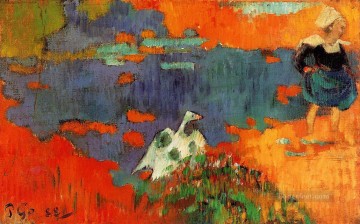 Hausgeflügel Werke - Paul Gauguin bretonische Frau und Gans am Wasser 1888